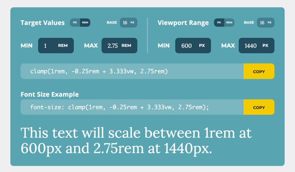CSS clamp() function calculator
